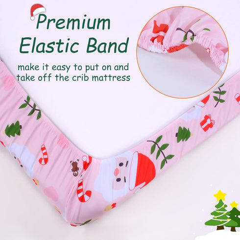 52" 28" Christmas Crib Sheet, Baby Fitted Crib Sheet with Santa Claus, Christmas Trees, Gingerbread, Measuring x to fit