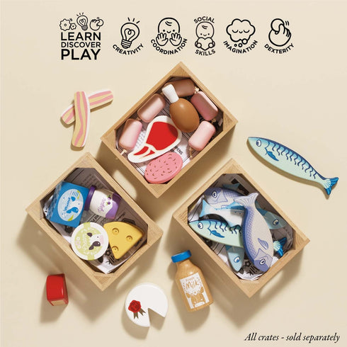 Le Toy Van Educational Pretend Play Toy Food - Wooden Honeybee Market Meat Crate for Supermarket Play