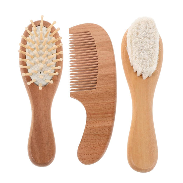 LOLIPPYY Hair Brush and Wool Comb Set for Newborns with Soft Wool Bristles