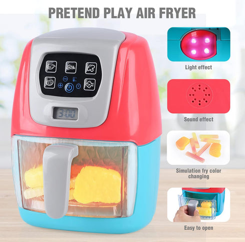 Playset 2+ Toy Air Fryer for Kids, Kids Play Kitchen Accessories, Chefs Pretend Kitchen Appliance Toys Oven w/Light