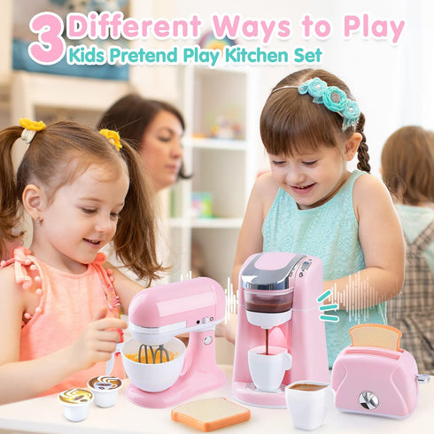 Playset Sets 2 3 4 5 6 7 Play Kitchen Appliances Toys - Kids Kitchen Accessories, Pretend Play Toy with Coffee Maker