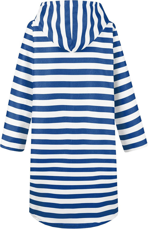Kids' Hooded Towel Poncho with Zipper - Stylish Beach Cover-Up for Boys & Girls