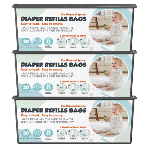 Zippland Diaper Pail Refills Bags with 30 Bags Compatible with Genie Easy Roll
