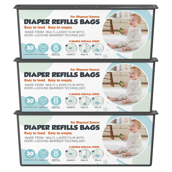 Zippland Diaper Pail Refills Bags with 30 Bags Compatible with Genie Easy Roll