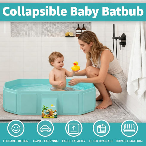 Jollcma Collapsible Baby Bathtub, Toddler Bathtub with a Drain Plug, Folded for Storage Without Assembly, Suitable