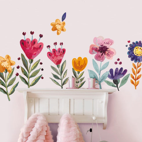 Flowers Wall Decals for Girls Bedroom, DIY Wall Art Stickers for Classroom, Nursery, Playroom - Floral Peel and Stick