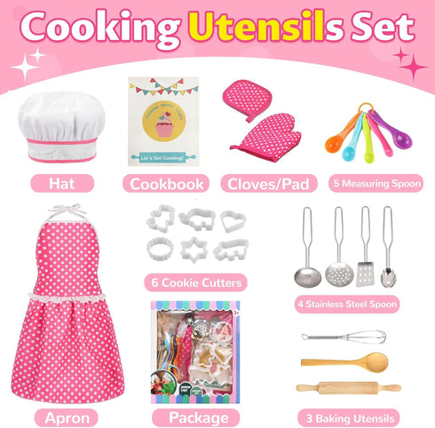 MEIDAYAI Set Set 3-8 Kids Cooking Baking , Kids Kitchen Pretend Play Toys, Children Chef Role Play Costume - Chef Hat