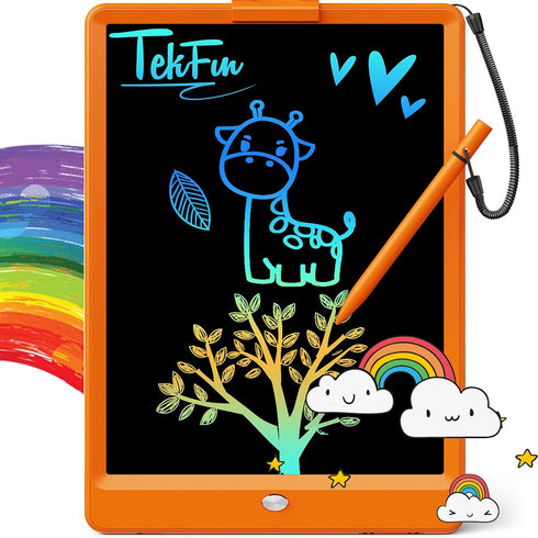 TEKFUN 10IN LCD Writing Tablet for Boys Girls, Magic Doodle Board with Anti-Lost Stylus, Mess Free Coloring (Orange)