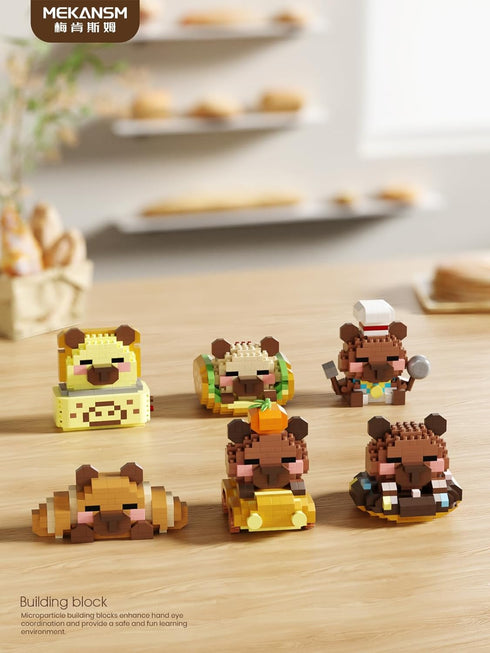 Sacblirr Set Sandwich Hot Dog Cute Capybara Baking Bread Series Mini Building Toy Kawaii Animals Micro Adorable Pet