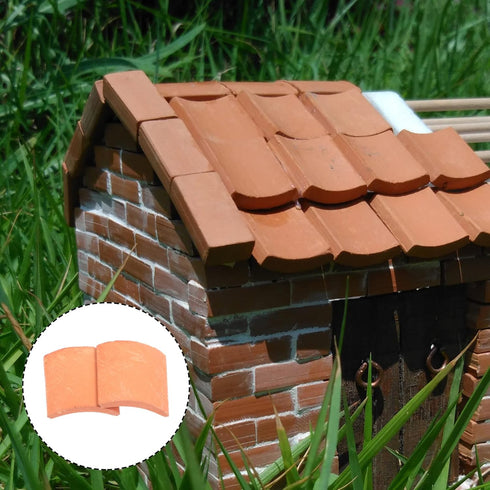 80pcs Miniature Roof Tiles Model Building Set, 1:16 Dollhouse Fake Tiles for DIY Kitchen Garden Diorama Roofing, Red