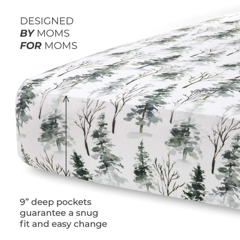 Pobi Baby Premium Fitted Crib Sheets, Stylish Woodland Pattern, Ultra-Soft Cotton Blend, Safe for Standard Crib
