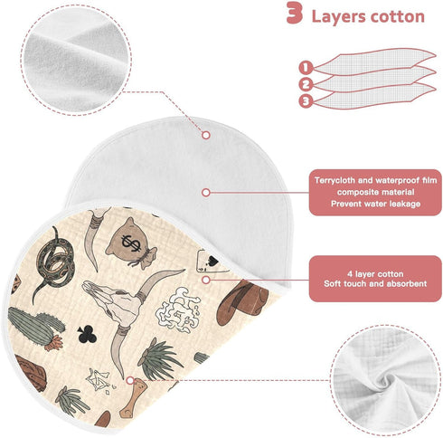 Emelivor Set 4 Western Cowboy Gray Pattern Muslin Burp Cloths for Baby Super Soft Baby Burp Cloths of Absorbent Baby