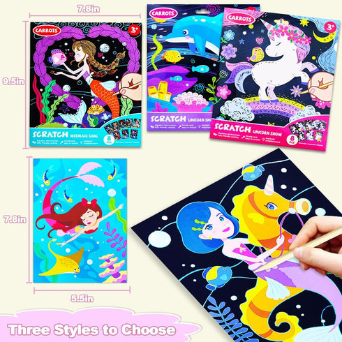 BAOXUE Scratch Art for Kids, Mermaids Black Rainbow Scratch Paper Set for DIY Activity and Party Games
