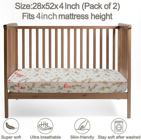 Sheets,2 Pack Boy,52inx 28in Muslin Crib Mini Crib Sheets for Girl Crib Mattress Sheet,Soft and Breathable.