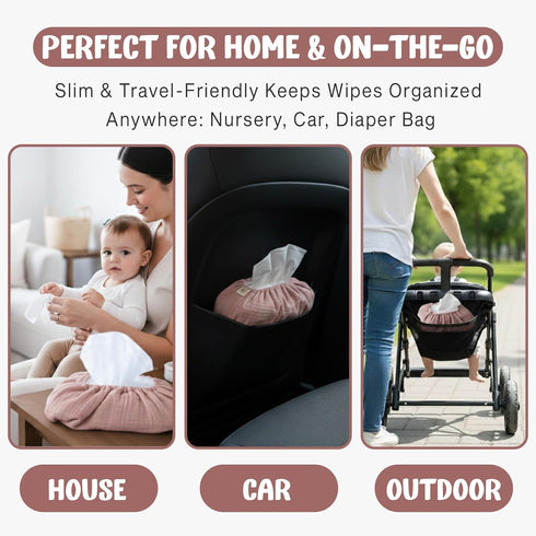Packages Baby Wipes Cover Universal Size, One Size Fits All Wipes | Muslin Cotton Tissue Cover for Nursery, Diaper Bag