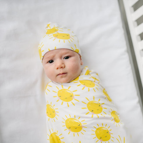 Set, Little Sleepies Swaddle & Hat Baby Swaddles Newborns, Soft Viscose from Bamboo Swaddle Blanket Wrap (Sunshine)