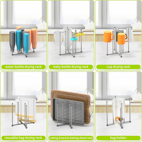 Countertop Reusable Bag & Bottle Drying Rack, Baby Bottle Drying Rack, Collapsible Cup Drying Rack for Glass, Mugs