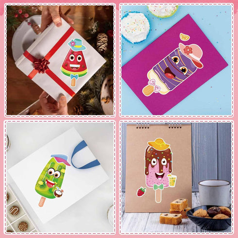OTAITY 24 Sheets Make Your Own Ice Cream Stickers for Kids Toddlers, Make a Face Sticker Mix and Match Watermelon