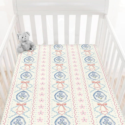 Cstdyfrv 28"x52" Boho Floral Pink Bows Baby Boys Girls Crib Sheets Vintage Flowers Love Heart Baby Sheet Cute Bows