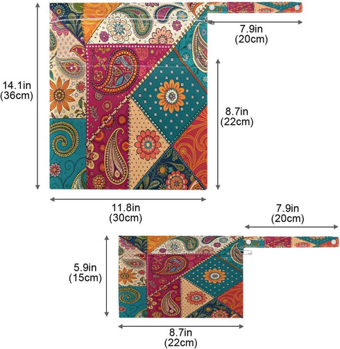 Haskirky 2 Tribal Patchwork Kantha Pcs Cloth Diaper Wet Dry Bags,Waterproof and Washable Bag for Travel Reusable Wet