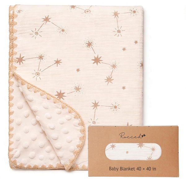 Baby Blanket with Dotted Double Layers Muslin Soft Swaddle Blanket Cotton Neutral
