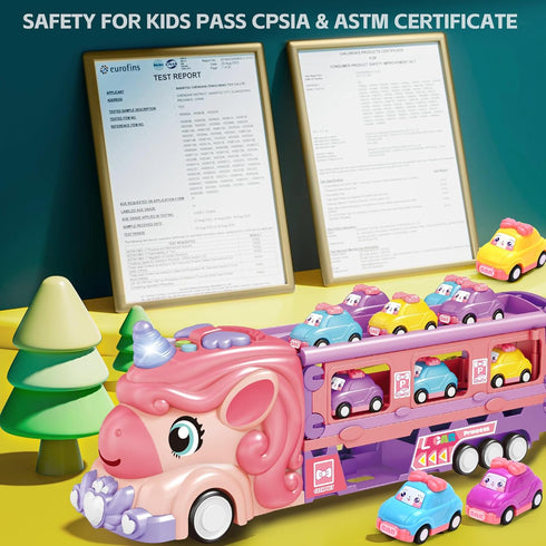 bulucoben 3 4 5 6 2 9 4-6 Unicorn Car Toys for Age Year Old Toddler Girl, Foldable Track & Player Race Mode Game, Light