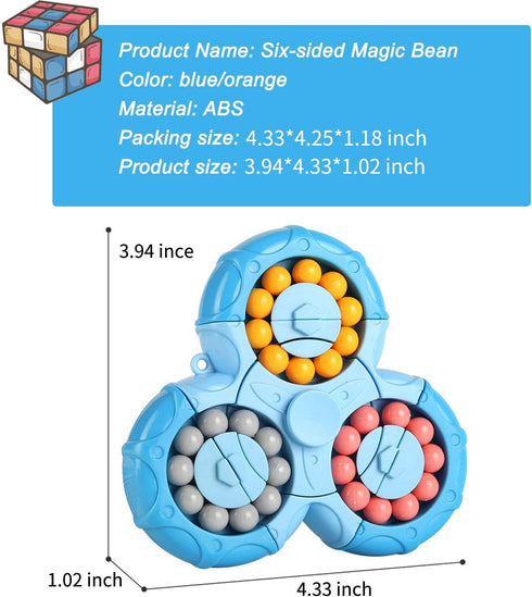 Magic Bean Rotating Brain Teaser Finger Puzzle Toy, Handheld Spinner Stress Relief Game for Kids Ages 3 and Up (Blue)