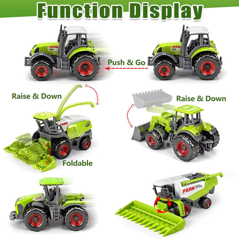 5 Pack 3 4 5 6 7 8 Diecast Farm Tractor Toy, Toddlers Farm Toys Tractor Vehicles with Combine Harvester, Forage