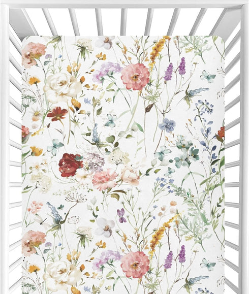 Crib Sheets for Girls Boys, Wildflower Boho Baby Sheets, Neutral Toddler Mini Crib Mattress, 27"x39"
