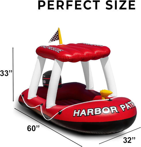 Zone Tech Boat Inflatable Pool Floats Kids, Toddler Harbor Master Patrol Inflatable Boat Pool Float Ride On, Fun Water
