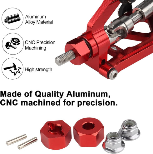 Hobbypark Aluminum 12mm Hex Wheel Hubs (4) & Flanged M4 Lock Nuts (4) for Traxxas 1/10 Slash 4x4 RC Car (Red)