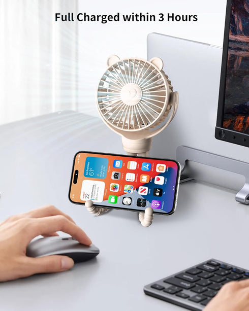 2000 Operated,3 Speed,360-Degree GOTOTO Baby Stroller Fan, Rechargeable Portable Fan with mAh Battery Wind