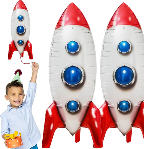 2 Pcs Large Rocket Balloons, 33 Inch Space Themed Party Decorations, Galaxy Balloons for Kids