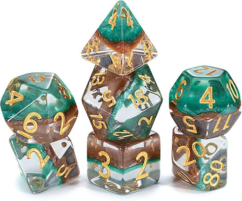 Eclipse Dice: Treant Dice - 7pc Set, Green & Brown, Pearlescent Swirl, 7 Resin Dice for Role Playing Games by Gate