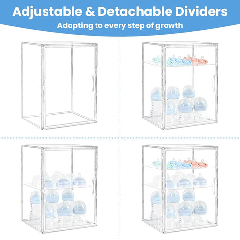 Countertop, 3 2 LANLISA Baby Bottle Storage Organizer for Tiers Clear Acrylic Bottles Station Organizer, Bottle Storage
