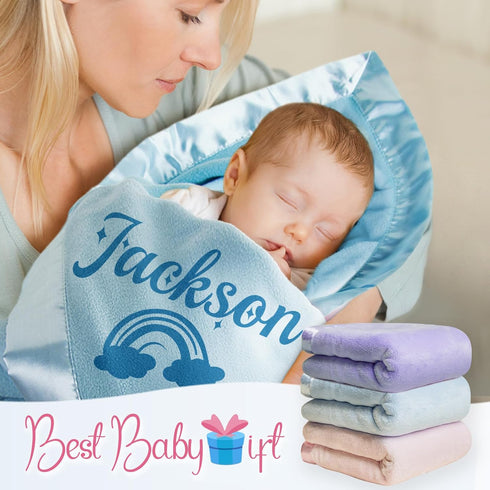 Individz Newborn(35" 35") Personalized Baby Blanket with Name, Custom Flannel Blankets, Customized Receiving Blanket