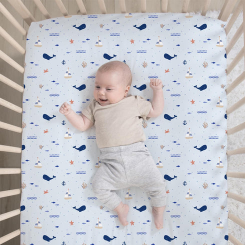 3 Set The Peanutshell Piece Nautical Patch Baby Crib Bedding Boy, Baby Blanket Quilt, Fitted Crib Sheets for Boys, Navy