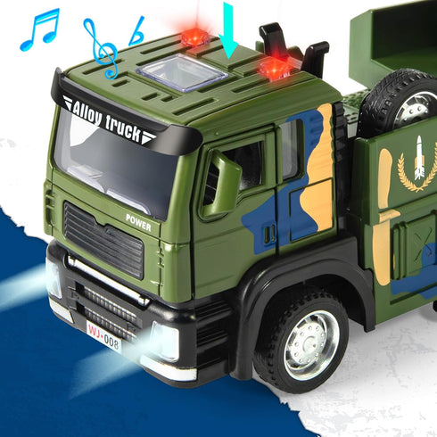 Youlechen 9 3 4 5 6 Army Truck Toy, Military Vehicle Toy with Missile Launcher Alloy Cab, Die-cast Army Toy with Lights