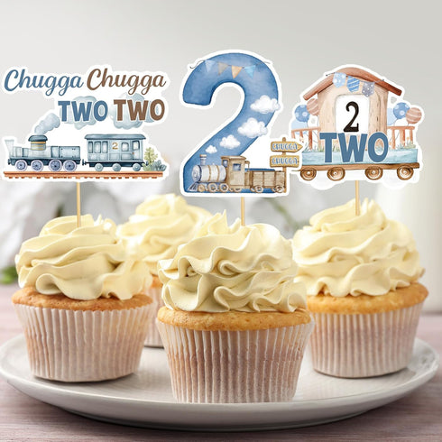 36PCS 2nd 2 Chugga Chugga Two Two Party Decorations - Yoyuspy Train Birthday Party Decoration Cupcake Toppers Year Old