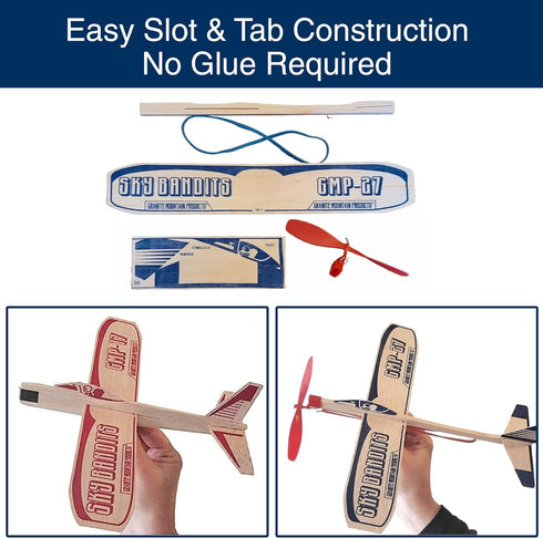 Balsa Wood Airplane Kits - Set of 4 Wooden Airplane Toys, 2 Rubberband Powered and 2 Glider Planes