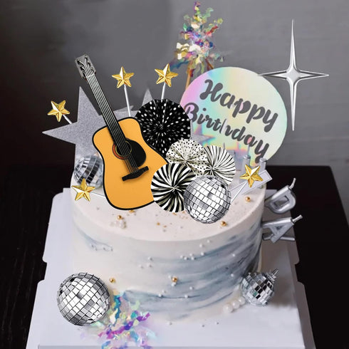 BANBALLON 15 PCS Guitar Cake Toppers Music Theme Birthday Cake Decorations for Musical Theme Parties