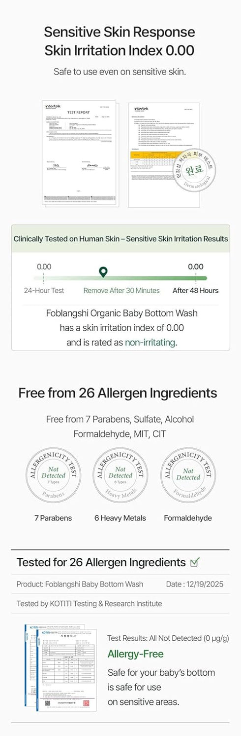 Foblangshi 100% No.1 Natural Ingredients, Premium Organic Baby Bottom Wash, Probiotics Lacto Diaper Baby Wash, pH