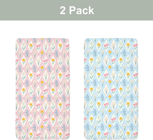 ZoUbqchY 28"x52" Summer 2 Pack Boho Floral Spring Baby Crib Sheets for Boy Girl Colorful Wildflowers Patchwork Soft