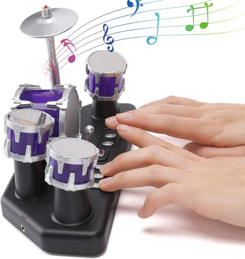 Finger Drum Set Electronic Mini Desktop Toy Instrument Game with Sounds and Lights for Kids and Adults