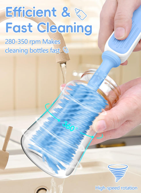 360 2000mAh Electric Baby Bottle Brush Cleaner for Travel BPA-Free Silicone, One-Button Deep Cleaning, Rechargeable