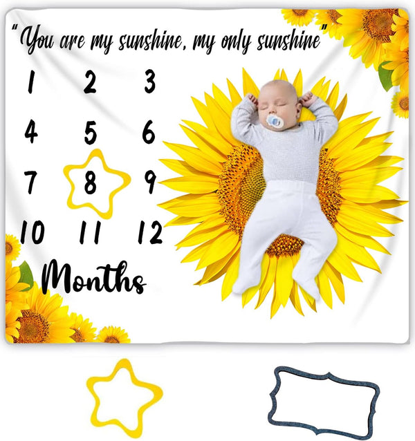Flannel Baby Monthly Milestone Blanket, You are My Sunshine, 40x48 Inch