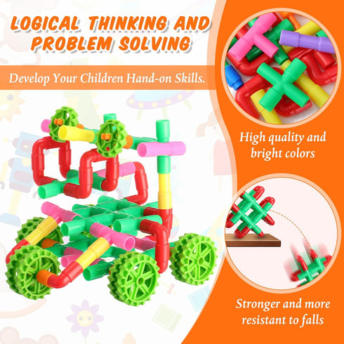 Libima 300 6 Set Pcs Tubular Pipes Building Blocks for Kids Over Years Old Stem Building Toy Colorful Tube Pipe Toy
