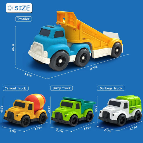 Baimiby 3 4 5 6 Set 3-4 Toddlers Toys Truck for Year Old, Toddler Car Toys Dump Truck Toys and Mixer Cement