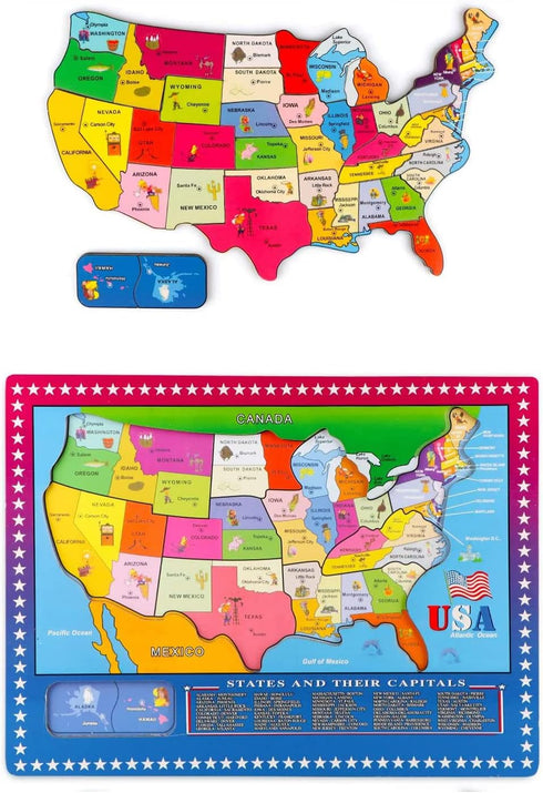 Joqutoys Wooden USA Map Puzzle - 46 Pieces Educational Geography Puzzle for Kids, United States Map Gift
