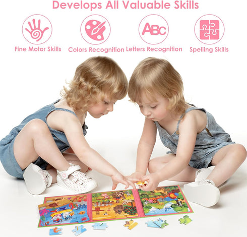 Magnetic Puzzles for Kids Ages 4-6 - 20-Piece Travel Toys Animal Toddler Puzzles for Educational Learning
